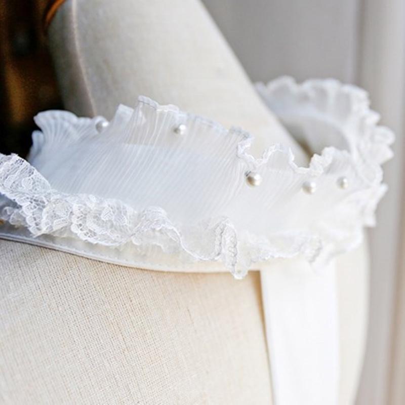 Elegant Kimono Collar Accessory Ruffled Lace Pearls Beaded Japanese Dress Core Collar Lining Kimono Belt for Womens Robe