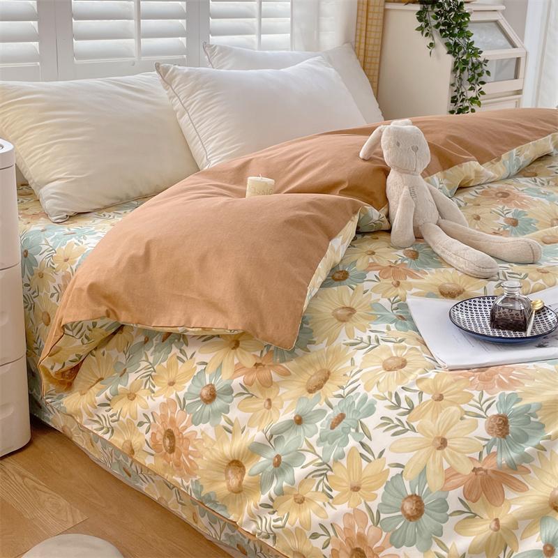 Floral Duvet Cover Botanical Flowers Pattern Bedding Cotton Comforter Cover Lightweight Boho Floral Quilt Cover for Girls Women