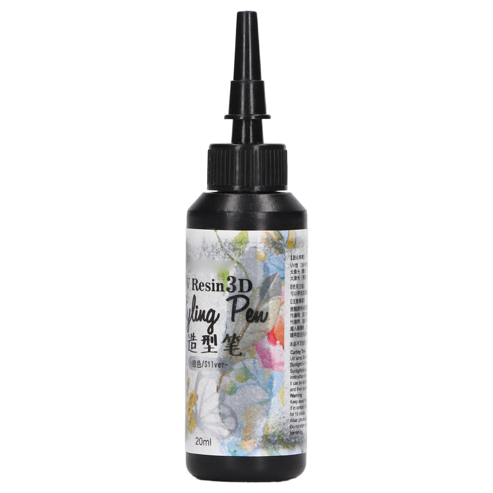 

УФ-смола для укладки, 20 мл, быстросохнущая 3D УФ-смола, уникальная форма ручки, контурная смола для ногтей серебряный