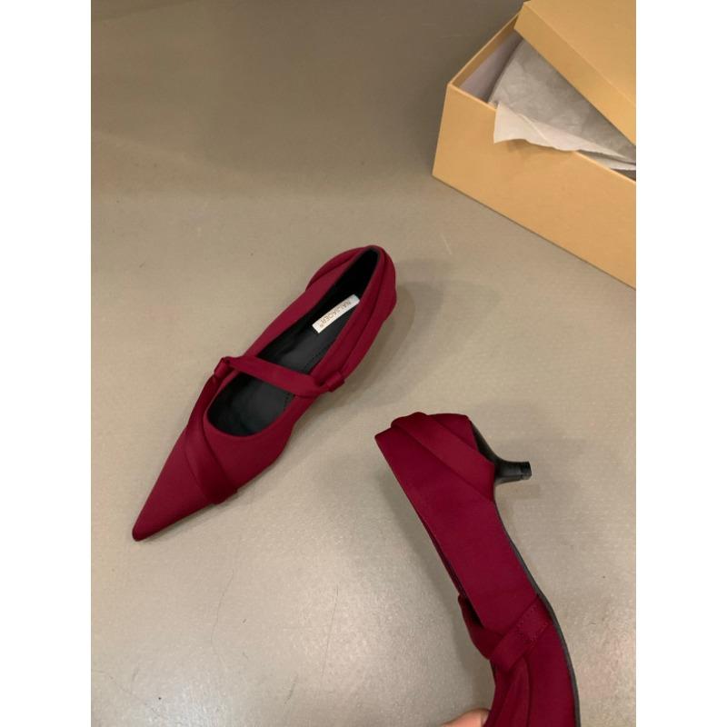 New Style Fashion Women's Satins Shallow Shoes Women Pointed Toe Thin Low Heels Mary Jane Shoes Female Pumps Strap Zapatos Mujer