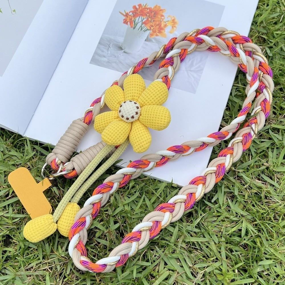 Detachable Flowers Phone Lanyard Cross-body Phone Woven Chain Crossbody Phone Charm  Activity