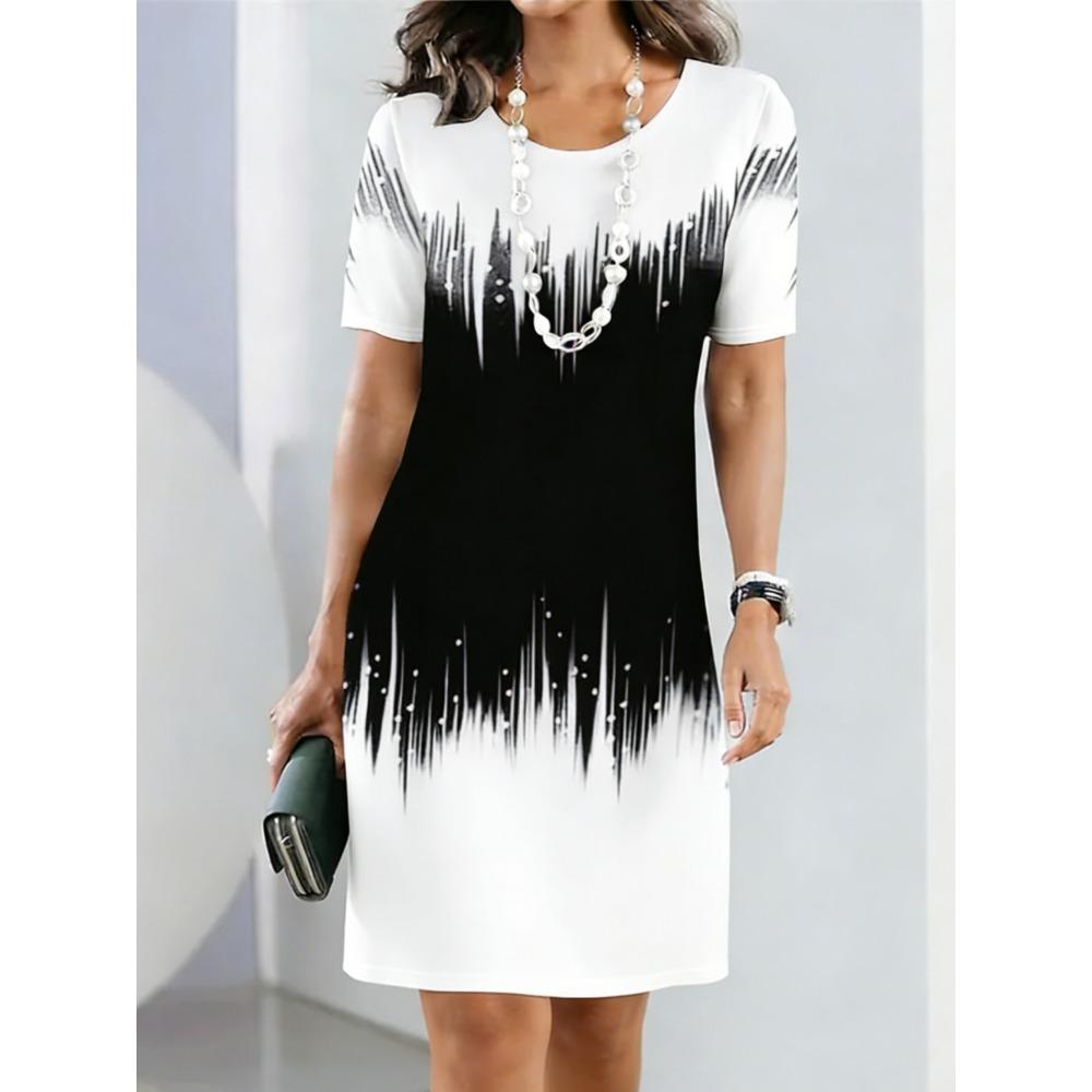 Elegant Floral Pattern Women Mini Dresses Summer Short Sleeve Printed Plus Size Casual Comfortable Soft Dress