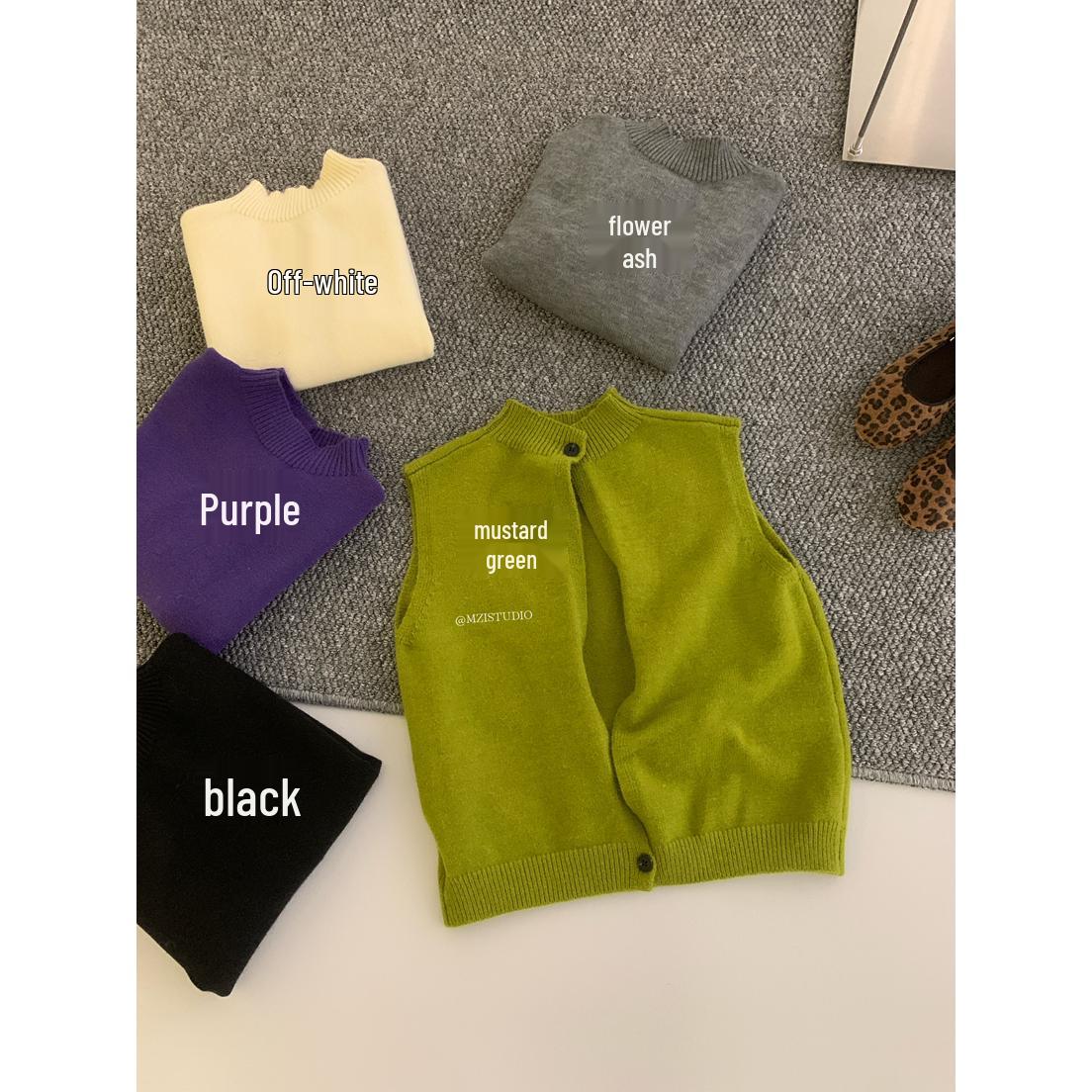 

MZI Studio - Осенне-зимний свитер-жилет с полым полувысоким воротом в корейском стиле для женщин One Size хизер серый