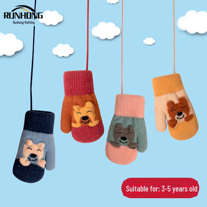 

Cartoon Knit Bag with Velvet-Lined Winter Gloves for Kids 3-5 years old зелёный