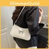 Solid Simple Color Bow Decoration Crocodile Texture Women Casual Shoulder Bag