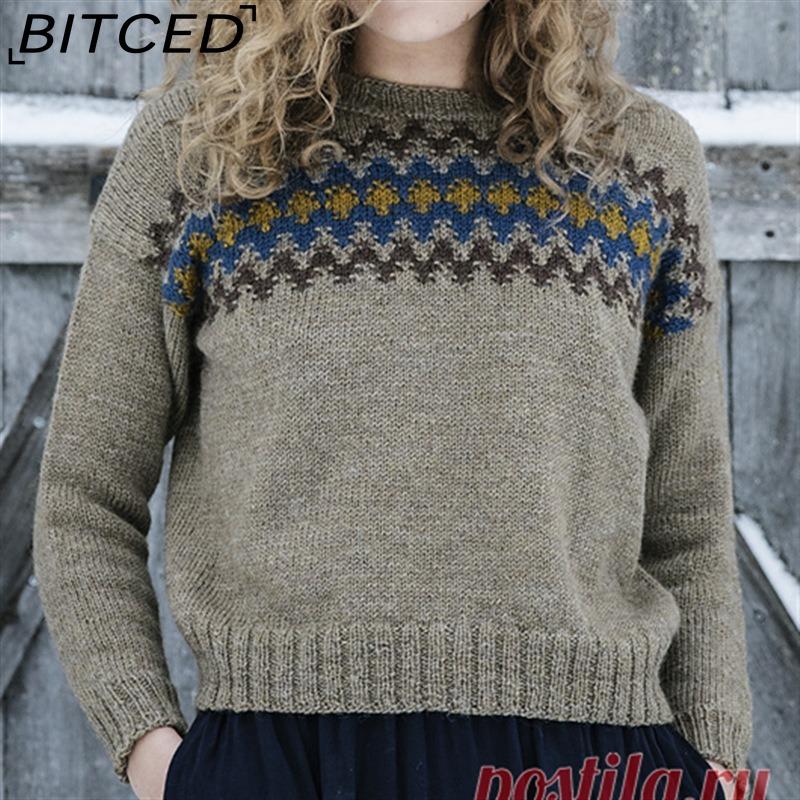 BITCED Women's Sweater - O-Neck Color-Blocked Oversized Fashion Pullover Knit