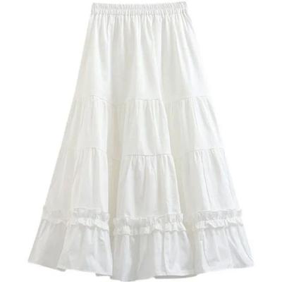 Cute White Spring Summer A-Line Skirt Half-Length Puffy Skirt Slimming Pleated Umbrella Cake Skirt