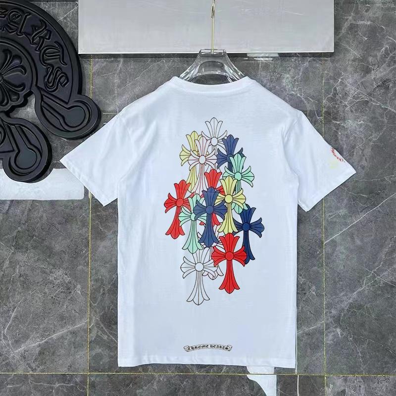 

D49 CHROME HEARTS 2026 Summer New High Quality Cotton Round Neck Loose Large Size Men s and Women s T-shirt Couple T-shirt XL білий