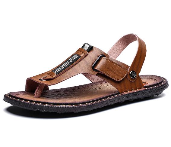 New Summer Outdoor Flip Flops Men Sandals Comfortable Casual Leather Men Breathable Beach Shoes Sandals Plus Size 38~48 D39
