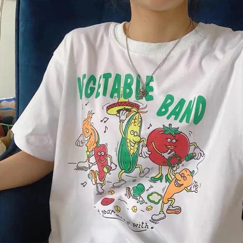 

Vegetable Band Print Women T Shirt Harajuku Streetwear aesthetic Graphic Tee Cotton Short Sleeve Funny Female Tops Clothes 4XL