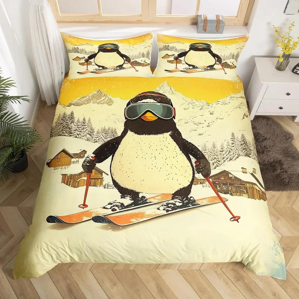 Ski Sports Duvet Cover Queen For Boy Teen Winter Sports Ski Theme Comforter Cover Microfiber Snow Mountain Landscape Bedding Set