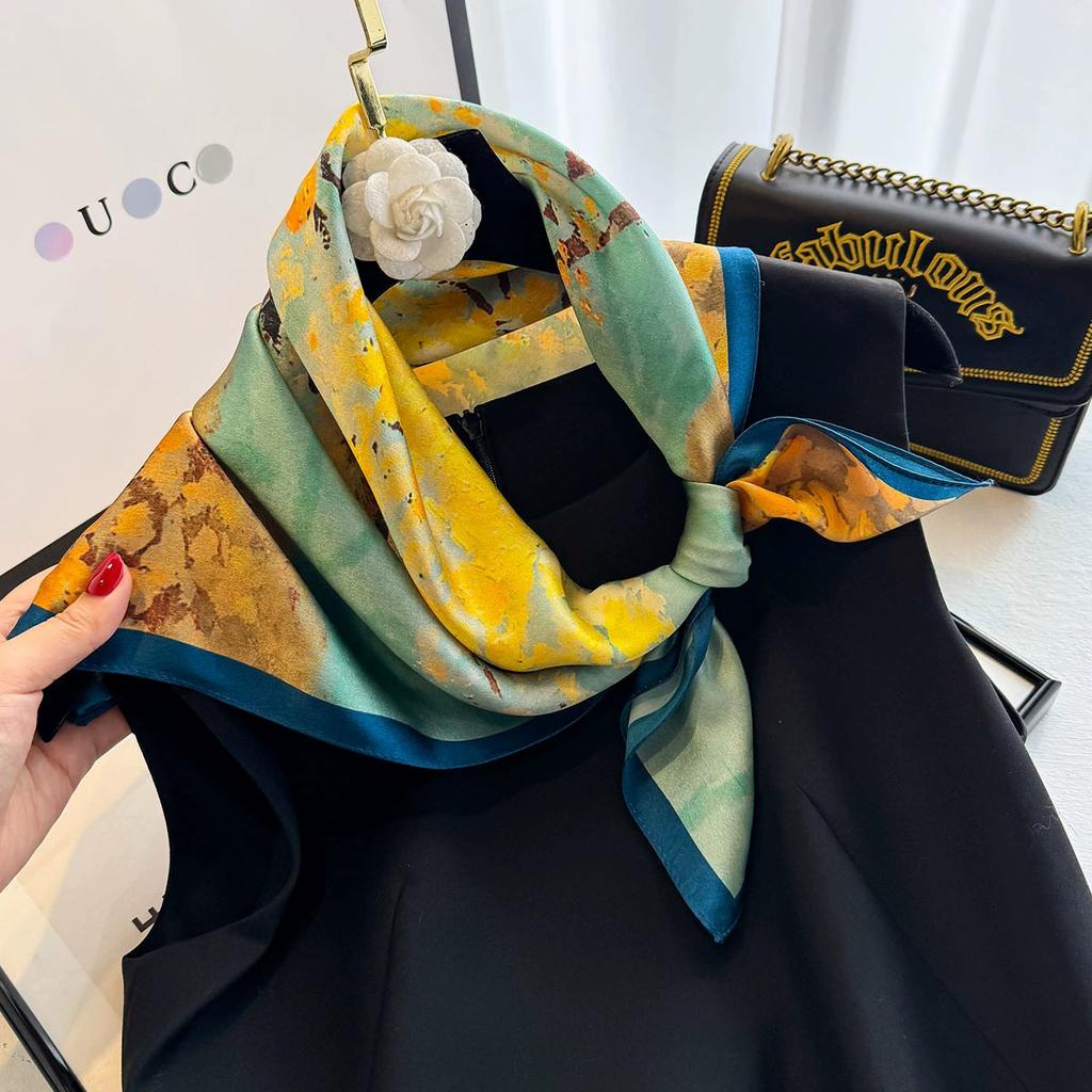 Fashion 100% Nature Real Silk Square Scarf Women Female Foualrd Neckerchief Summer Beach Scarves Shawl Bandana Hijab Pashmina