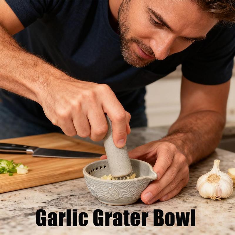Handmade Garlic Grater Herb Stripper Bowl, 2-In-1 Herb Stripper And Garlic Grater Bowl, Different Sizes Of Round Holes