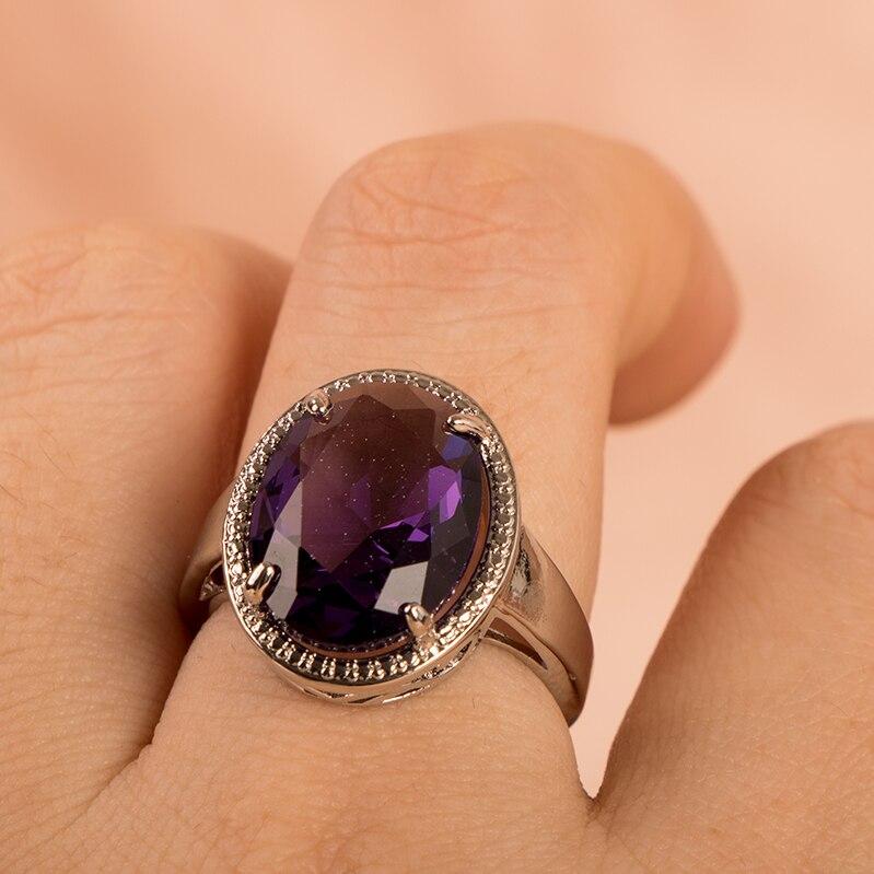Cellacity klasyczny ametyst srebrne pierścionki dla kobiet owalne kamienie szlachetne zaręczyny srebrny prezent damski rozmiar 6-10