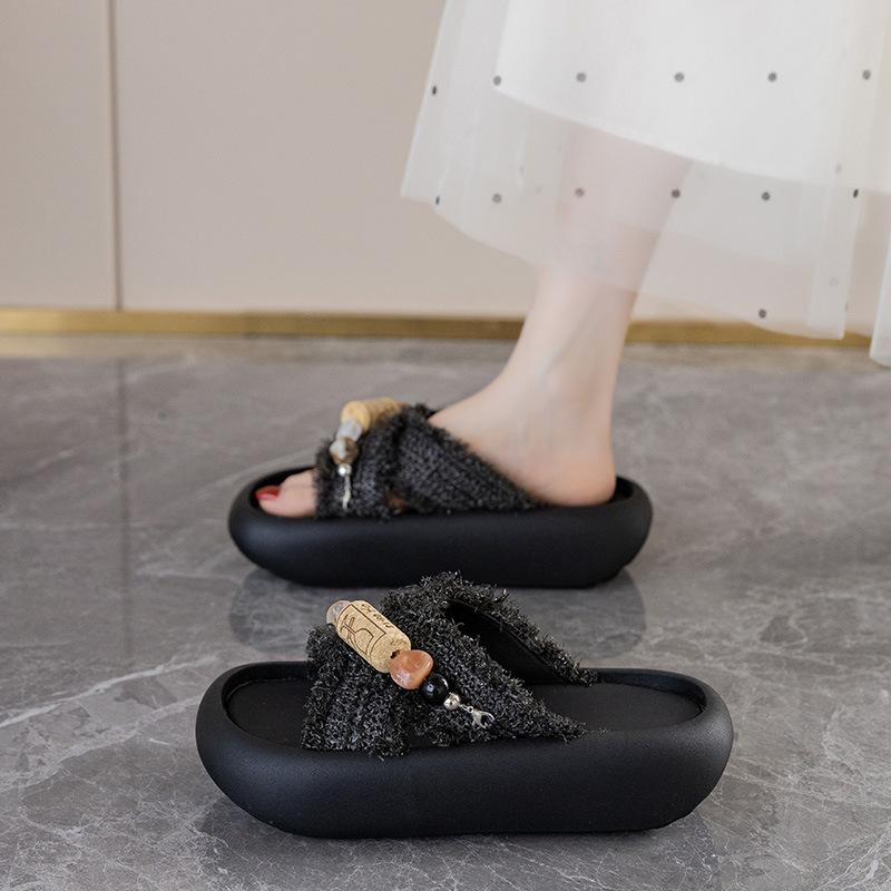 

Thick-soled sandals women s shoes summer new versatile straw weaving lightweight soft-soled one-word drag tide 40 чёрный
