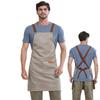 Fashion Waterproof Kitchen Apron Breathable Anti Dirty Coffee House Uniform Solid Color Large Pocket Cooking Aprons