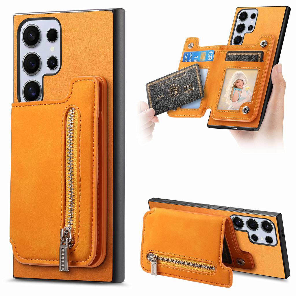 For Samsung Galaxy S25 Ultra Case Magnetic Detachable Zipper Card Holder Leather Phone Back Cover