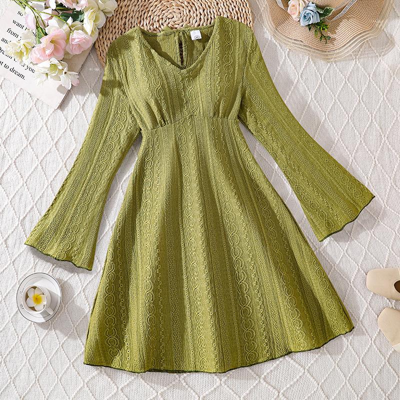 Girls  Fashionable Green Dress for Children, Spring-autumn Children s Sweet Princess Dress 130cm=8Y зелёный