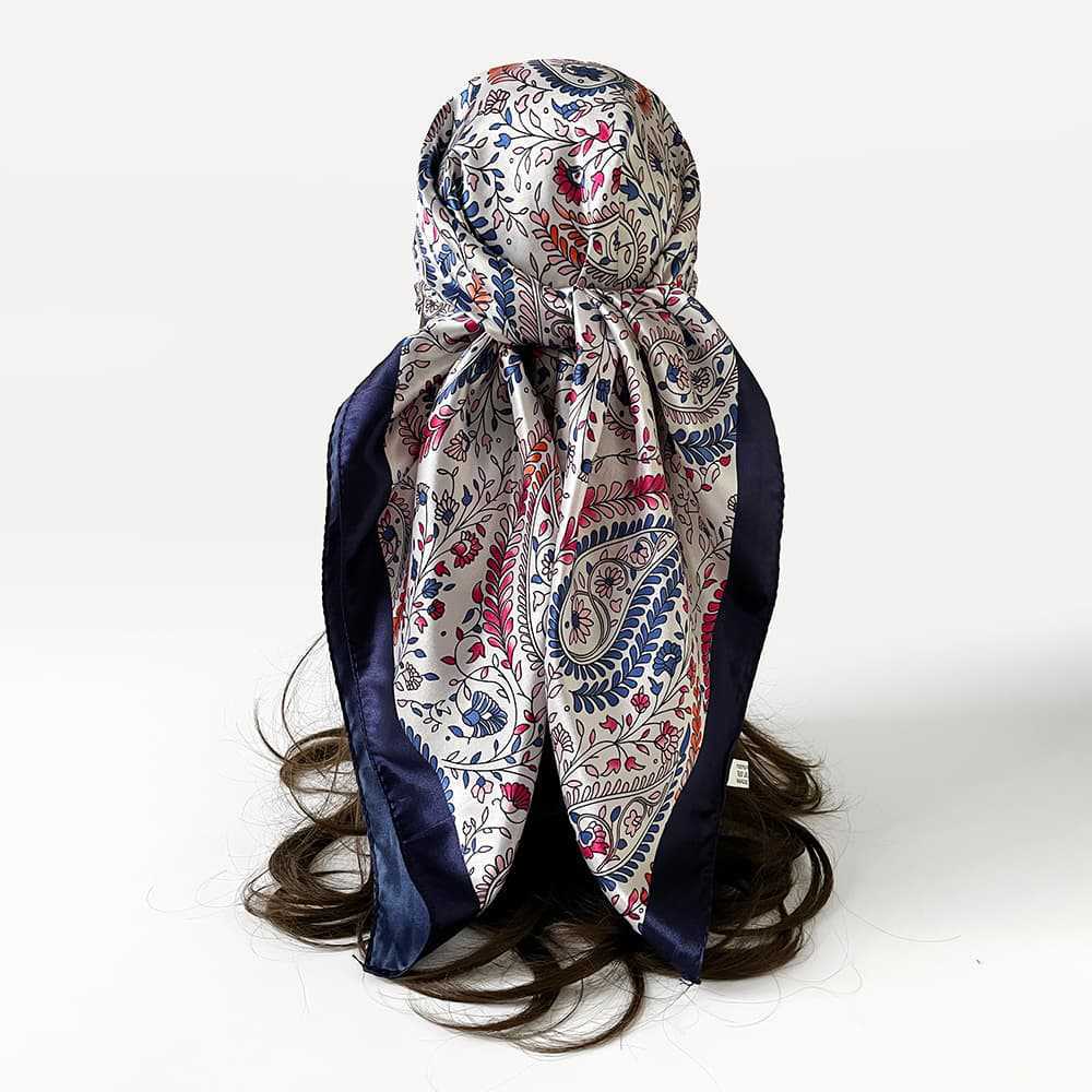 New 90-colour Satin Paisley and Cashew Flower Print Square Scarf, Headscarf or Decorative Scarf