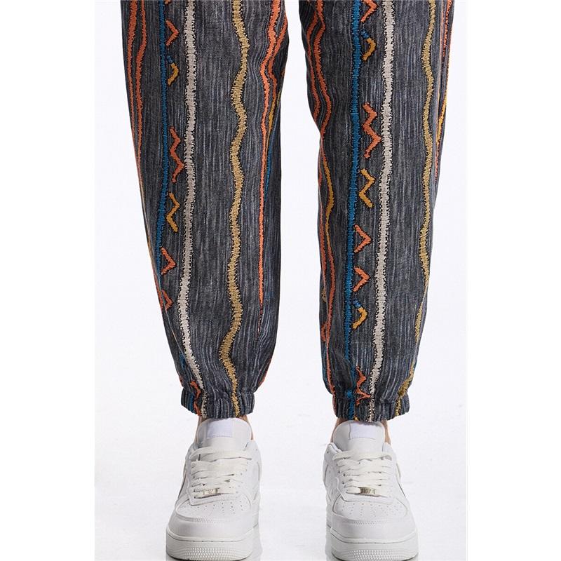 Summer Cotton Linen Men's Casual Drawstring Graphic Print Boho Tribal Vintage Pants Outdoor Activities Trousers Running Jogger
