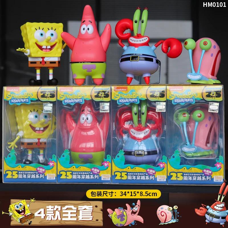 SpongeBob SuqarePants Action Figures 25th Anniversary Time Travel Series Refrigerator Magnet Toy Collection Ornaments Kids Gifts