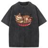 Japanese Genki Cat Series Men's T-shirt Basic Print Short Sleeve Anime Top O-neck Youth Men's Comfortable Shirt Casual