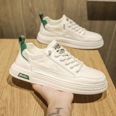 Breathable Men's Flat Bottom Casual Shoes Summer New Style Sporty Trendy White Synthetic Leather Sneakers Rubber Outsole