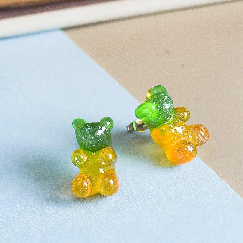 Wholesale Gummy Bears Studs Earrings For Women Teens Girls Gradient Color Sequin Bear Earring Fashion Zircon Birthday Gift