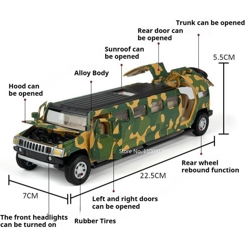 1:32 Scale Alloy Diecast H2 Cars Toys Models Wheel Pull Back Miniature Car Model with Light Music Vehicles for Child Adult Gifts
