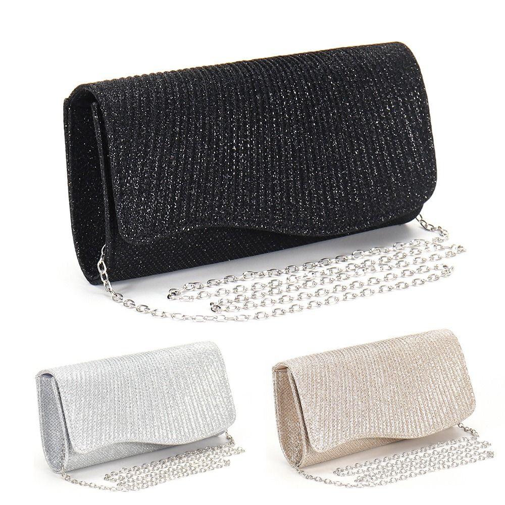 Modische Glitzer-Handtasche Silberfarbene Clutch Kettentasche Kette Schulter Elegante Lange Geldbörse Abend