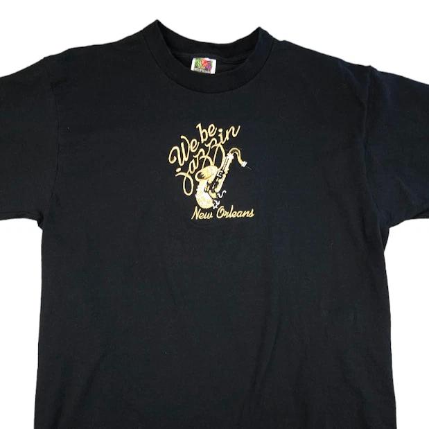 Vintage New Orleans Jazz T Shirt Mens Size Medium Black Y2K Saxophone Music NOLA XL