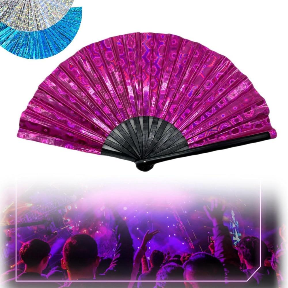 

Складные веера-трещотки из ПВХ, держащие лазерные цвета, ручной веер, новый бамбуковый веер для линейных танцев розы красного