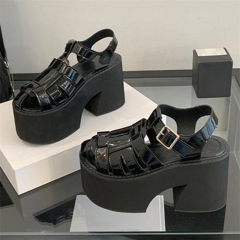 Eilyken Design Stil Schmaler Riemen mit Schnalle Damen Sandalen Klobige Plateauschuhe Zehenfrei Hohe Absätze Abendschuhe