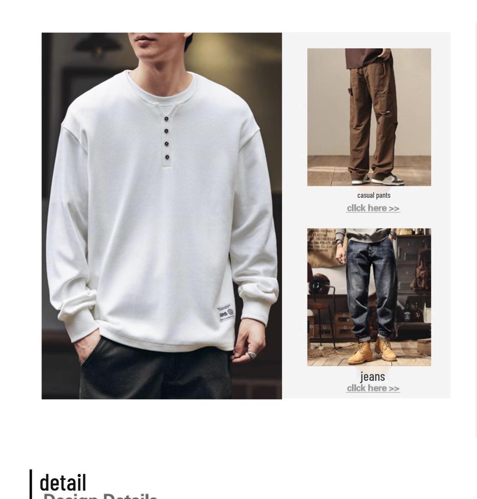 Premium Retro American Henley Collar Long Sleeve Men's Hoodie - Autumn Plus Velvet, Loose Fit High-Grade Pure Cotton POLO Shirt