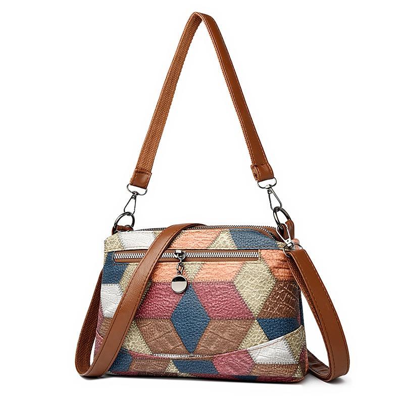 Retro Contrasting Color Bag Women's New Fashion Middle and Old Mother Bag Mobile Phone Change Bag Women's Messenger Bag