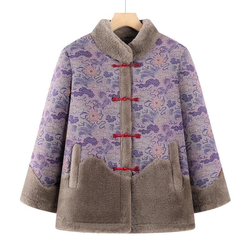 Women's Plush Lined Winter Cotton Coat for Elderly