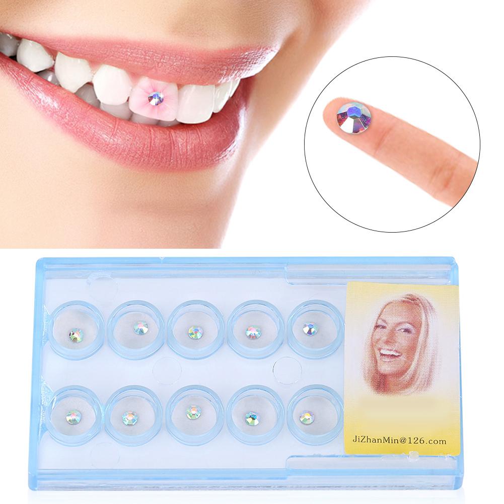 10pcsbox Clear Dental Tooth Nail Decoration Crystal Gem Rhinestone Colorful