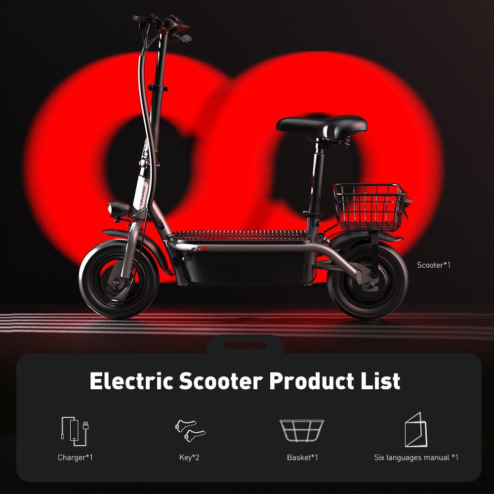 iScooter F2 Electric Scooter with Seat & Rear Basket, 500W Motor, 36V 7.8Ah Battery, 10 inch Tires, 30km/h Max Speed, 30km Range