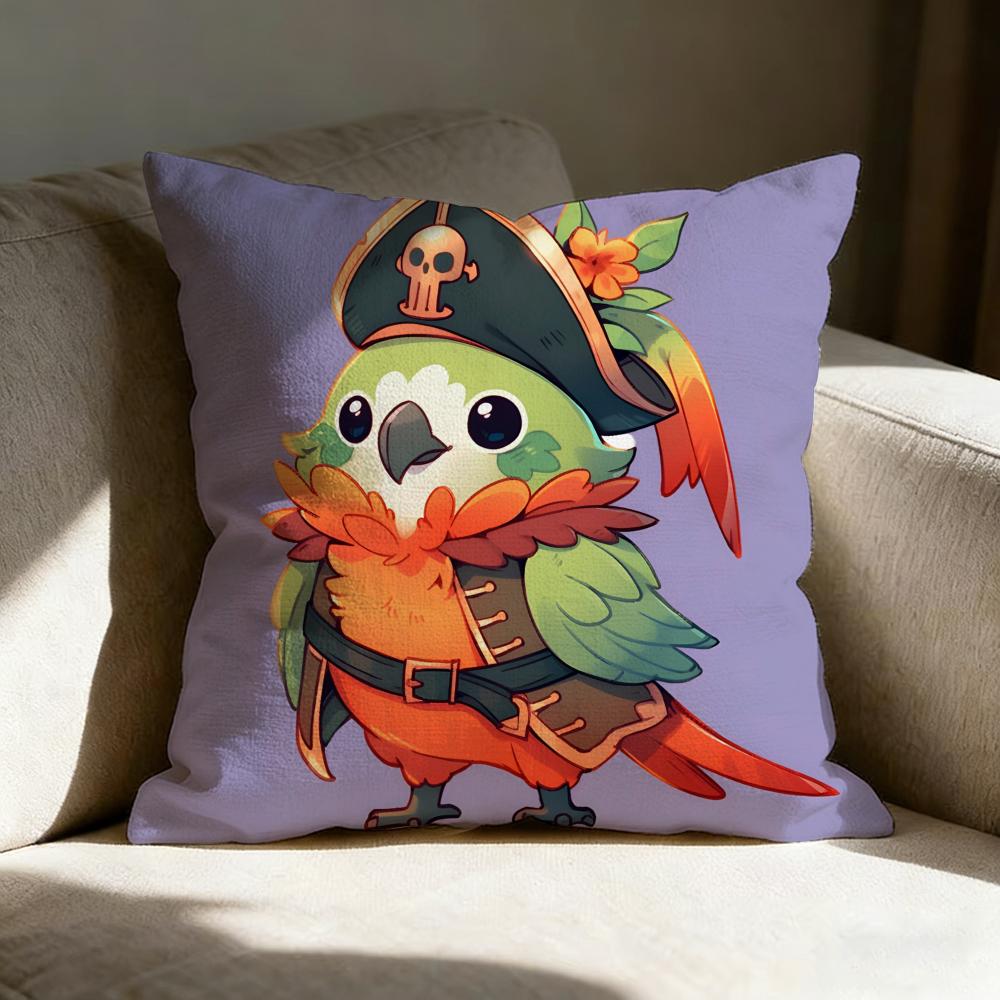 Art Pirate Parrot Pillow Case Linen Pillow Covers Cover For Couch Living Room Bench Patio Floor Linen Home Decor