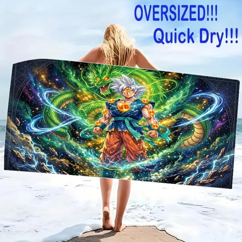 Goku Anime Print Beach Towel, Large Soft Quick Dry Towel for Beach Camping Swimming