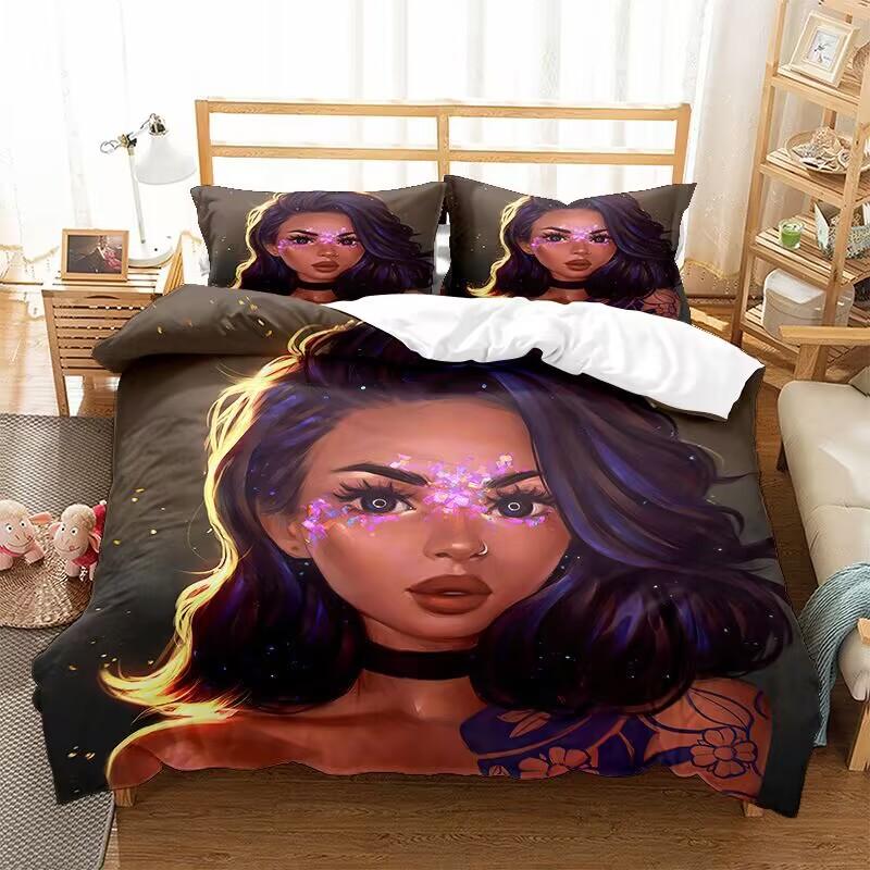 

Digital Printing Black Girl Quilt Cover European And American Bedding Three-Piece Set Printing 90*190