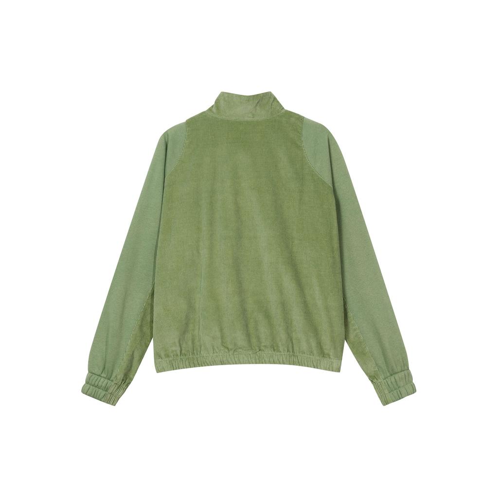 Nike Solid Color Logo Corduroy Full-Length Zipper Stand Collar Jacket Women jackets Green DQ6929-334