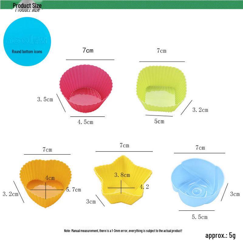 Set di 7 stampi per torte in silicone da 7 cm: Forme di Stella, Cuore, Quadrato, Fiore