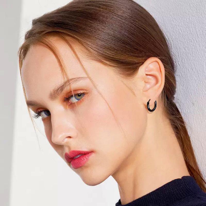 Cross Black Stainless Steel Hoop Earrings - Versatile Hip Hop Style Ear Studs