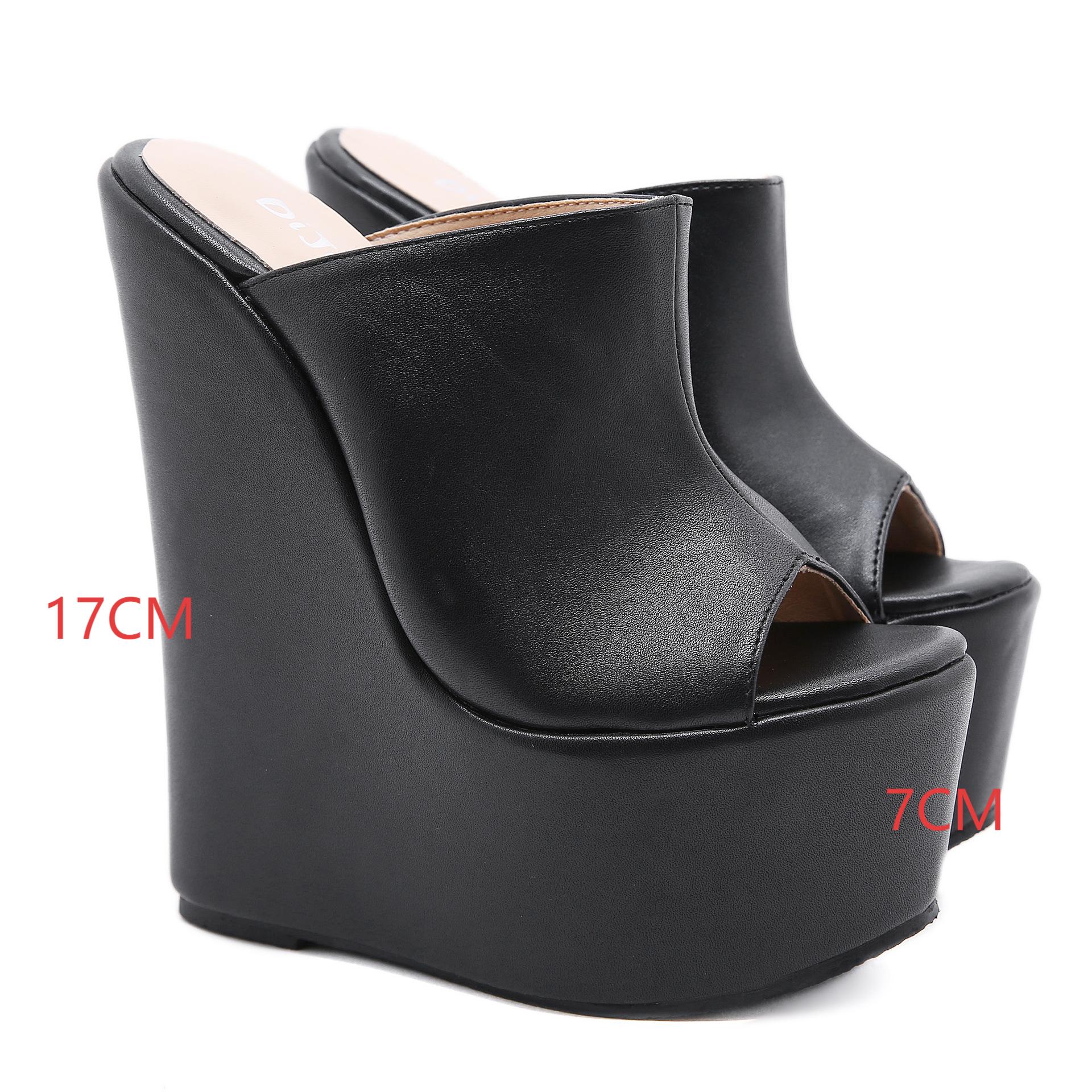 

Модные сандалии Лето 2025 Новые женские шлепанцы Платформа Тренд Супер Высокий каблук Женская обувь Туфли Черные Мягкая кожа Толстые шлепанцы Mujer 43 чёрный