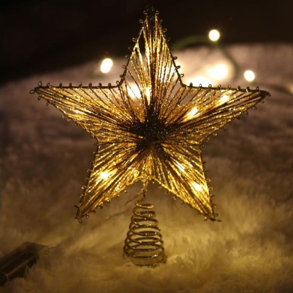 Hollow Snowflakes Christmas Trees Topper 3D Glitter Star Glowing Tree Topper Xmas Tree Ornament