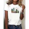 European Size A Cute Cactus Print T-shirt for Summer, a Casual Short-sleeved Top for Spring and Summer Sports, Women's Clothing