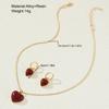 3PCS Vintage Red Heart Pendant Necklace Earrings Set for Women Simple Gold Color Necklace Earrings Fashion Female Party Jewelry