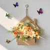 Wood Wall Planter with Artificial Plants, LED Lighted Rustic Farmhouse Wall Decor, Hanging Fake Plants Flowers Holder Vase for Bedroom Living Room