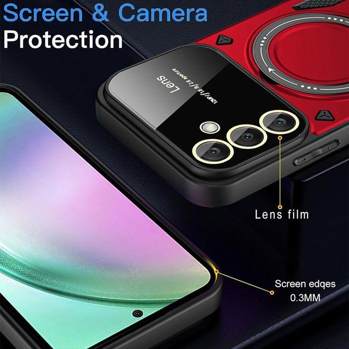 Coque pour Samsung Galaxy A57 5G, Antichoc avec Cercle Magnétique - Rouge - 2 Verres Trempés